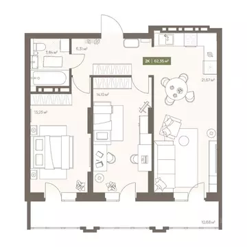 2-к кв. Кемеровская область, Кемерово Московский просп., 23А (62.35 м)