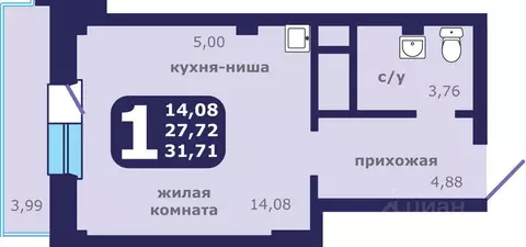 1-к кв. Красноярский край, Красноярск ул. Шевченко, 1 (31.71 м)