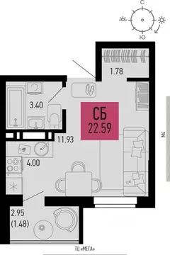 1-к кв. Ростовская область, Аксай  (22.59 м)