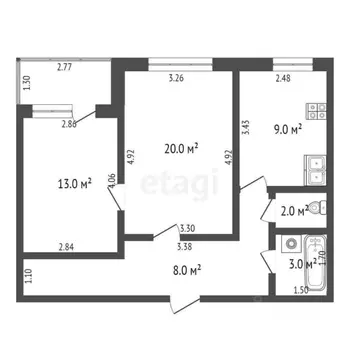 2-к кв. Башкортостан, Стерлитамак просп. Октября, 1 (54.4 м)