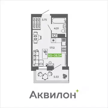 Студия Архангельская область, Северодвинск И-1 кв-л, Аквилон Нео жилой ...
