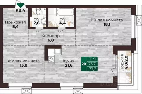 2-к кв. Алтайский край, Барнаул ул. 6-я Нагорная, 15Г/12 (77.7 м)