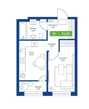 1-комнатная квартира: Новосибирск, жилой комплекс Биография (34.96 м)