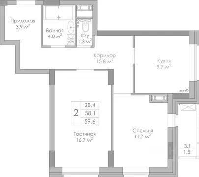 2-к кв. Липецкая область, Липецк Московская ул., 159к2 (59.6 м)