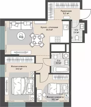 2-к кв. Свердловская область, Екатеринбург Эльмаш жилрайон, Изумрудный ...