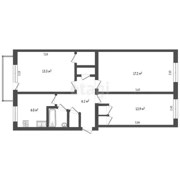 3-комнатная квартира: Вологда, Благовещенская улица, 76 (61.3 м)