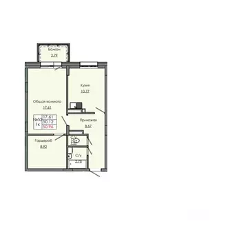 1-к кв. Саха (Якутия), Якутск  (50.96 м)