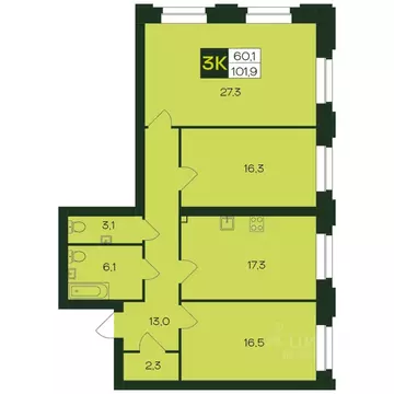 3-к кв. Чувашия, Чебоксары просп. Чебоксарский, 45к1 (102.7 м)