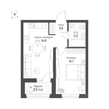 1-к кв. Свердловская область, Екатеринбург Солнечный жилрайон,  (40.6 ...