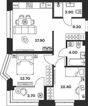 2-к кв. Тульская область, Тула ул. Михеева (61.8 м)