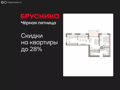 2-комнатная квартира: Екатеринбург, улица Советских Женщин (64 м)
