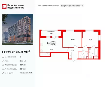 2-к кв. Ленинградская область, Всеволожский район, Свердловское ...