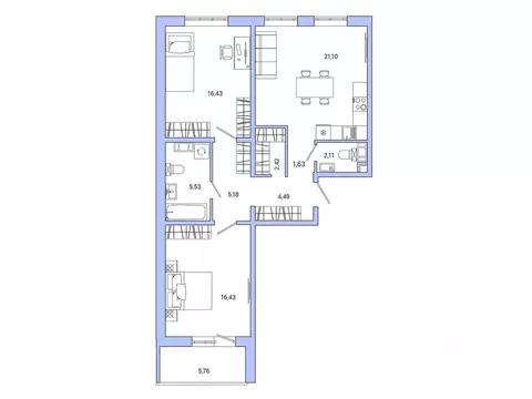 2-к кв. Ленинградская область, Гатчина ул. Чехова, 39к1 (78.1 м)