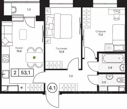 2-к кв. Московская область, Пушкино Пушкино Град жилой комплекс, к2 ...