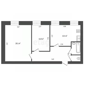 2-к кв. Вологодская область, Великий Устюг Гледенская ул., 43Д (58.1 ...