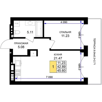 1-комнатная квартира: Гурьевск, жилой комплекс Включи (45.6 м)