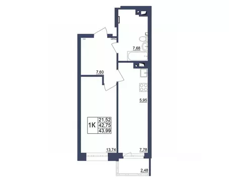 1-к кв. Башкортостан, Уфа Космос жилой комплекс, лит1 (43.75 м)