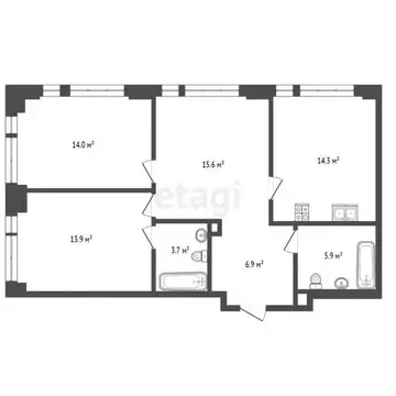 3-к кв. Москва Озерная ул., 1к2/5 (76.1 м)