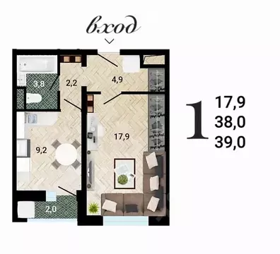 1-к кв. Воронежская область, Воронеж Цимлянская ул. (39.71 м)