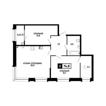 1-к кв. Ставропольский край, Кисловодск ул. Катыхина, 185с3 (74.8 м)