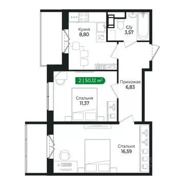 2-к кв. Ленинградская область, Сертолово Всеволожский район, ...