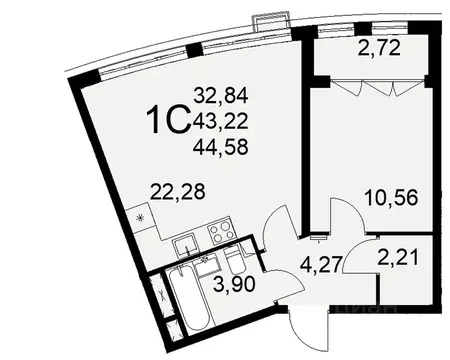 1-к кв. Тульская область, Тула ул. Федора Смирнова, 2 (44.58 м)