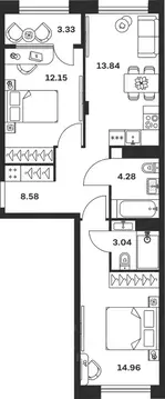 2-к кв. Тульская область, Тула Баташи Парк жилой комплекс (60.18 м)