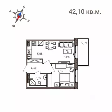 2-к кв. Карелия, Петрозаводск Новая жизнь жилой комплекс (42.1 м)
