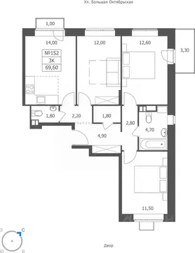 3-к кв. Ярославская область, Ярославль ул. Большая Октябрьская, 85 ...