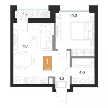 1-к кв. Курская область, Курск Парковый квартал Чувства жилой комплекс ...
