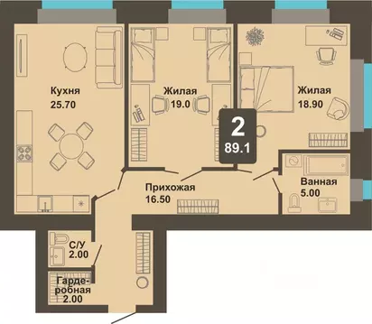 2-к кв. Чувашия, Чебоксары ул. Анатолия Игумнова, 12 (89.1 м)