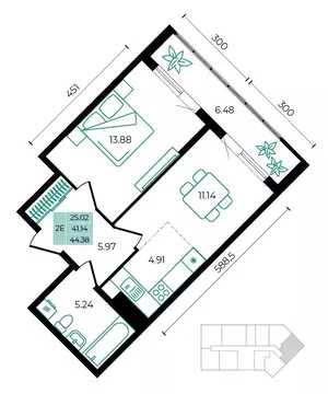 2-к кв. Адыгея, Майкопский район, пос. Тульский ул. Заречная (44.38 м)