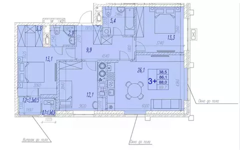 3-к кв. Астраханская область, Астрахань ул. Трофимова (88.0 м)