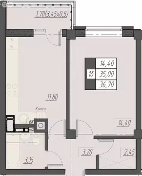 1-комнатная квартира: Пятигорск, улица Егоршина, 9к4-5 (36.7 м)