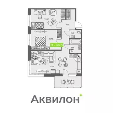 2-к кв. Архангельская область, Архангельск ул. Валявкина, 38 (68.79 м)
