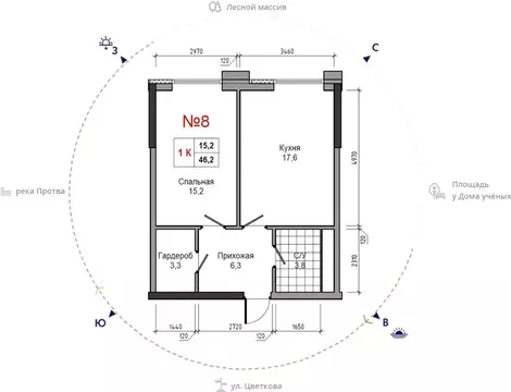 1-комнатная квартира: Обнинск, улица Усачёва, 4 (46.2 м)