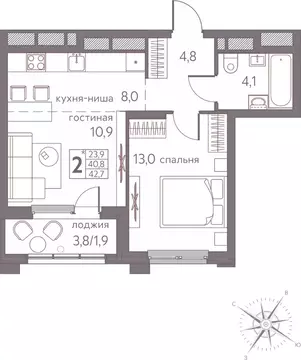 Студия Пермский край, Пермь ул. Серебристая, 3 (42.7 м)