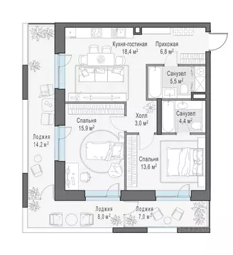 1-к кв. Москва Г мкр, Форивер жилой комплекс, 2 (75.1 м)