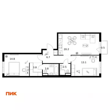 2-к кв. Москва Москворечье жилой комплекс (65.4 м)