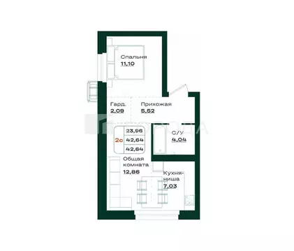 2-комнатная квартира: Барнаул, проспект Строителей, 18к1 (42.6 м)