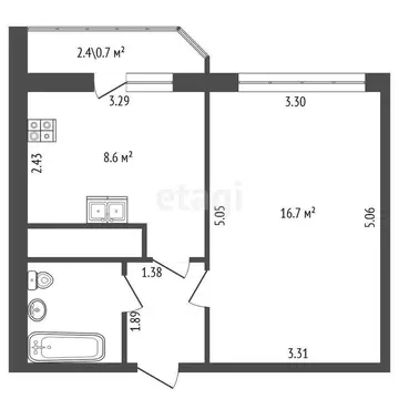 1-комнатная квартира: Санкт-Петербург, улица Вавиловых, 10к1 (31.3 м)