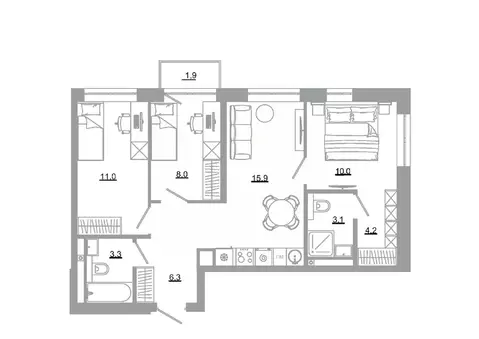 3-к кв. Свердловская область, Екатеринбург Академический мкр, 22-й ...