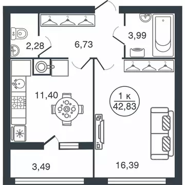 1-к кв. Тверская область, Тверь Бурашевское ш., 60 (42.83 м)