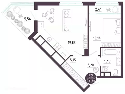 1-к кв. Рязанская область, Рязань Московское ш. (49.74 м)