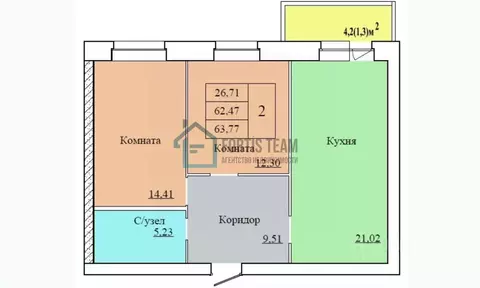 2-к кв. Ярославская область, Ярославль Пятерка жилрайон,  (63.77 м)