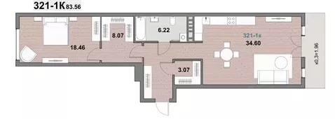 1-к кв. Калининградская область, Зеленоградск ул. Гагарина (82.83 м)