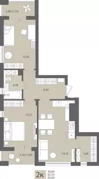 2-к кв. Калининградская область, Пионерский пос. Рыбное,  (65.66 м)