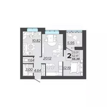 2-к кв. Брянская область, Брянск Архитектор жилой комплекс (55.39 м)