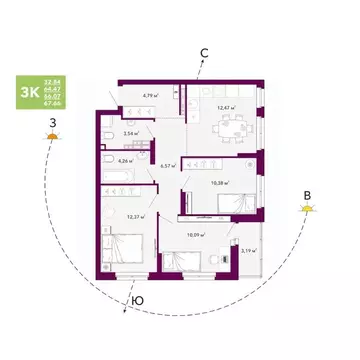 3-к кв. Свердловская область, Екатеринбург просп. Космонавтов, 103А ...
