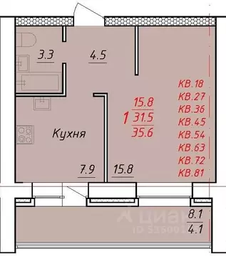 1-к кв. Алтайский край, Новоалтайск Индустриальная ул., 18А (35.6 м)